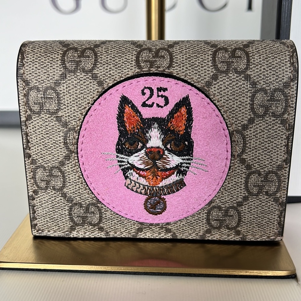 New Gucci GG Supreme Limited Edition Bosco Boston Terrier Card Case Wallet